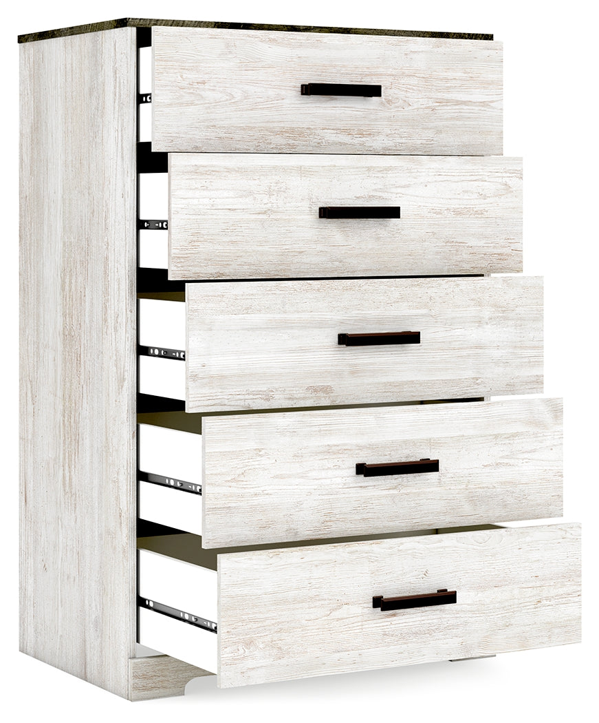 Shawburn Queen Platform Bed with Dresser, Chest and 2 Nightstands in Whitewash from Ashley Furniture - Luna Furniture