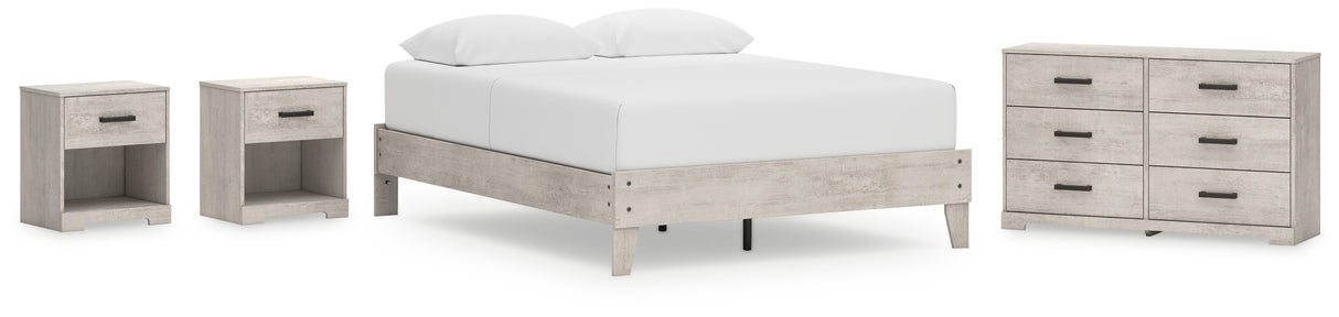 Shawburn Queen Platform Bed with Dresser and 2 Nightstands in Whitewash from Ashley - Luna Furniture
