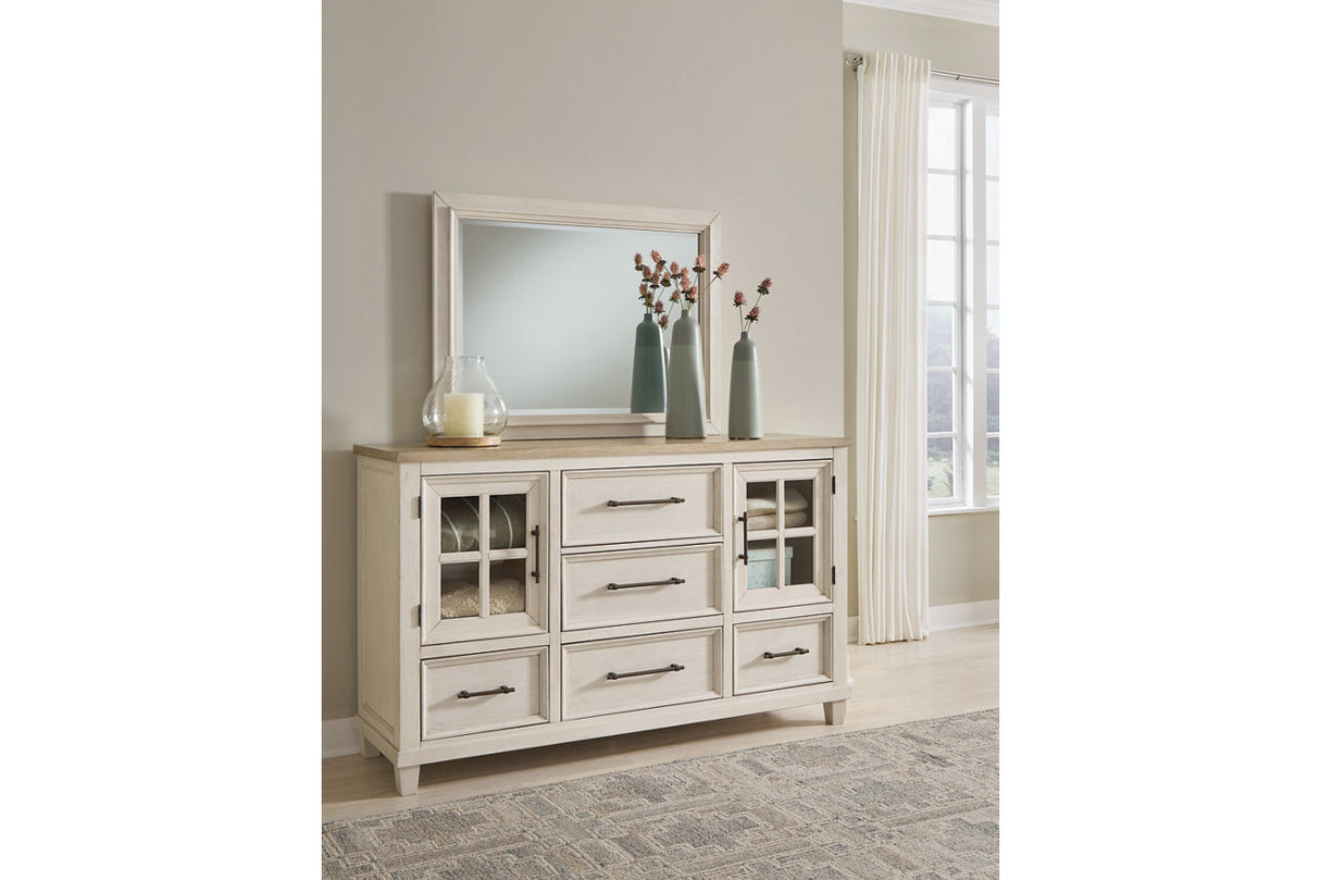 Shaybrock Antique White/Brown Dresser and Mirror from Ashley Furniture - Luna Furniture