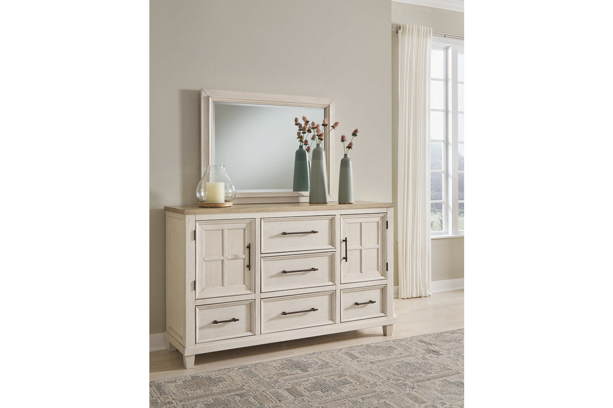 Shaybrock Antique White/Brown Dresser and Mirror from Ashley Furniture - Luna Furniture
