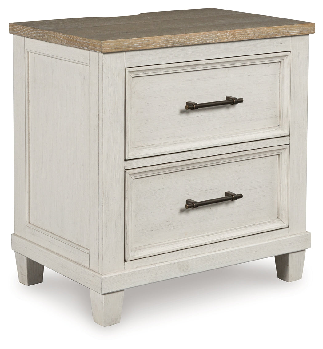 Shaybrock California King Panel Bed with Mirrored Dresser, Chest and 2 Nightstands in Antique White from Ashley Furniture - Luna Furniture
