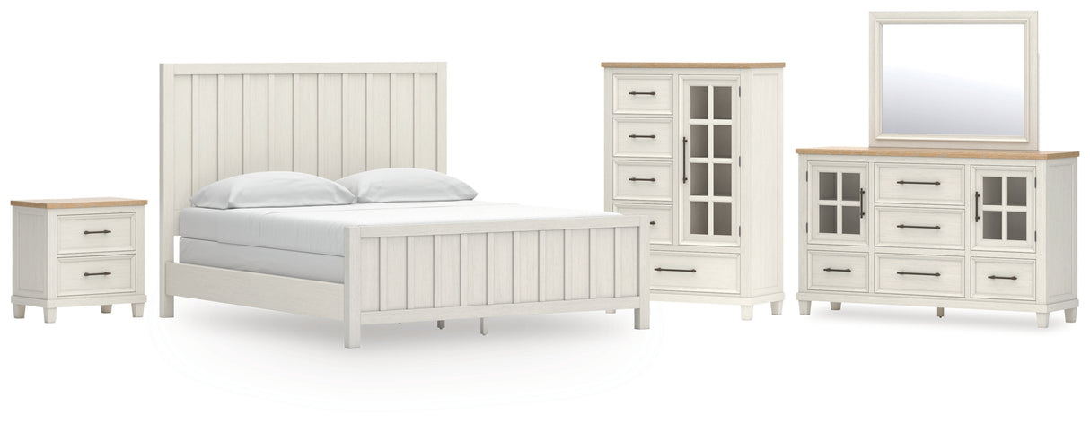 Shaybrock California King Panel Bed with Mirrored Dresser, Chest and Nightstand in Antique White from Ashley Furniture - Luna Furniture
