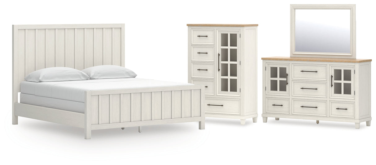 Shaybrock California King Panel Bed with Mirrored Dresser and Chest in Antique White from Ashley Furniture - Luna Furniture