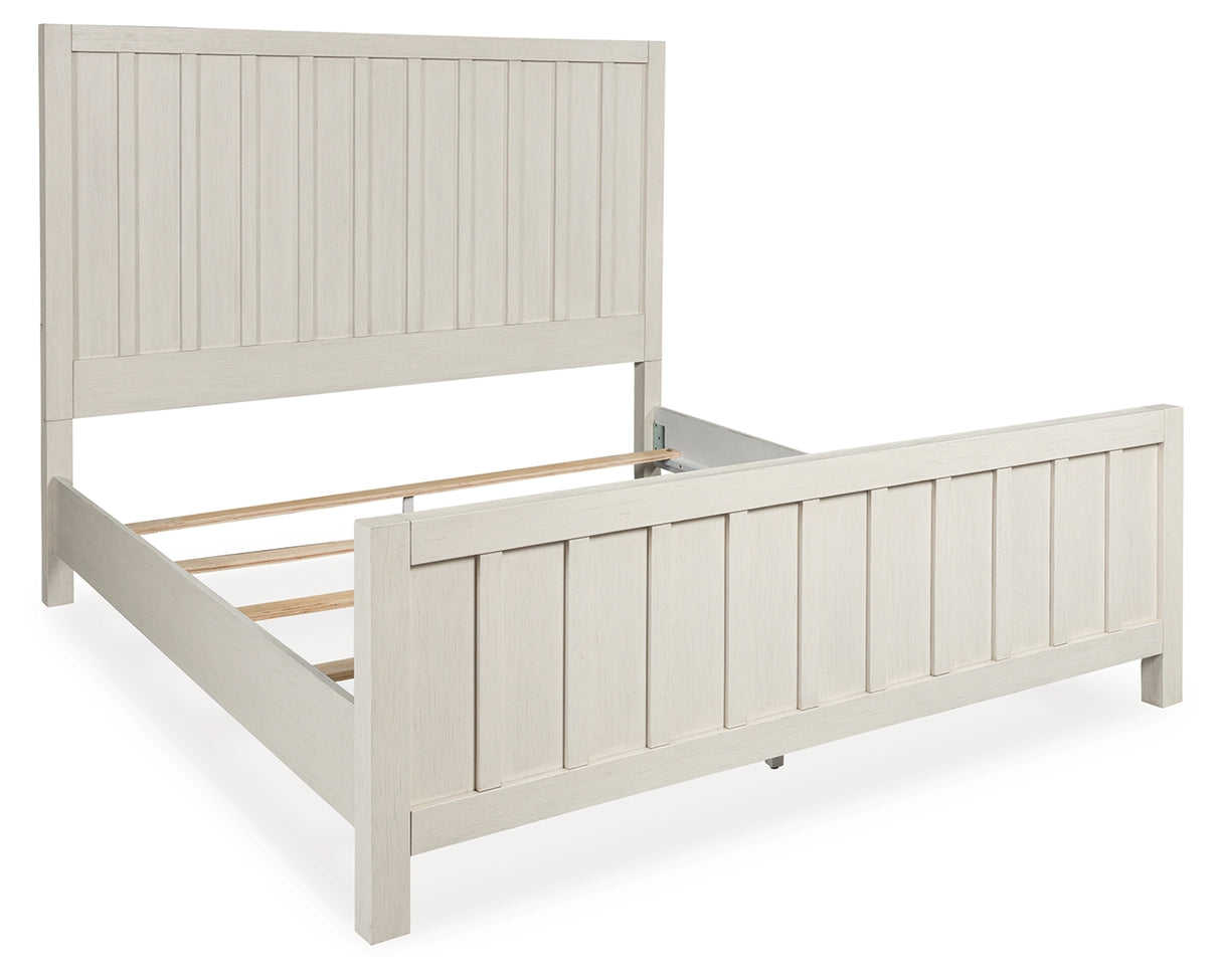 Shaybrock King Panel Bed with Mirrored Dresser, Chest and 2 Nightstands in Antique White from Ashley - Luna Furniture