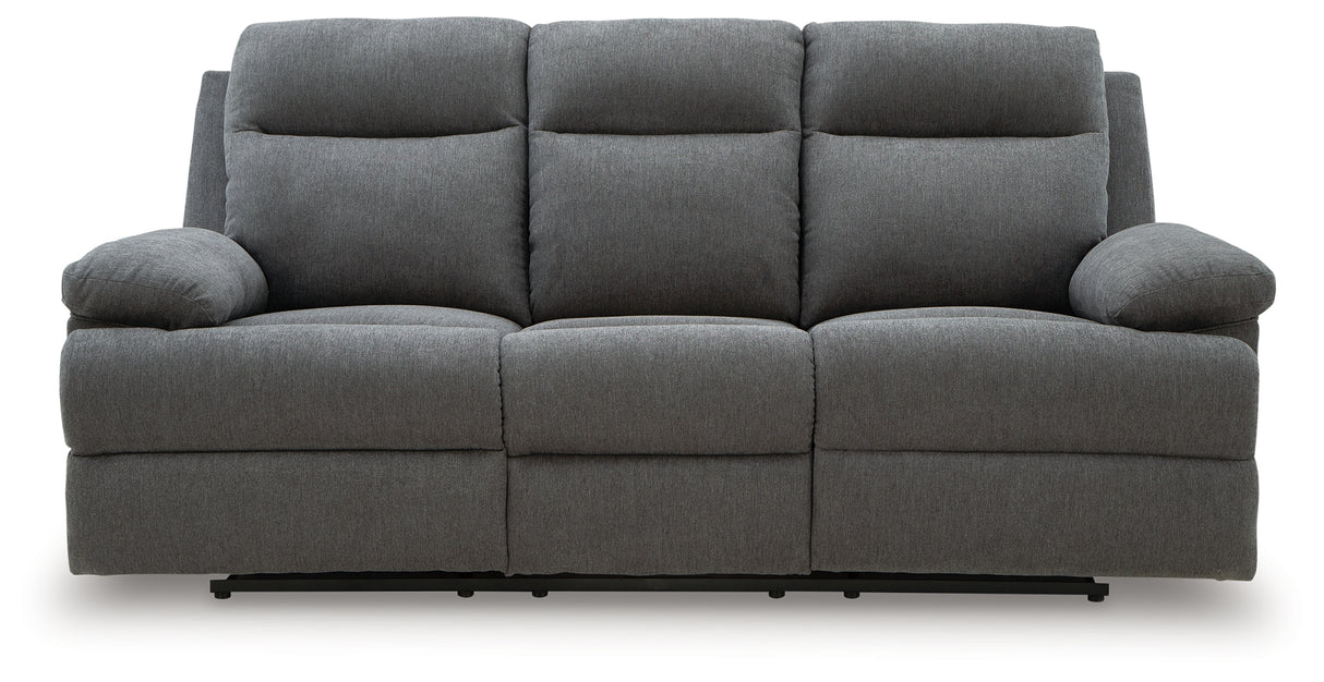 Side-Swipe Charcoal Reclining Sofa with Drop Down Table from Ashley Furniture - Luna Furniture