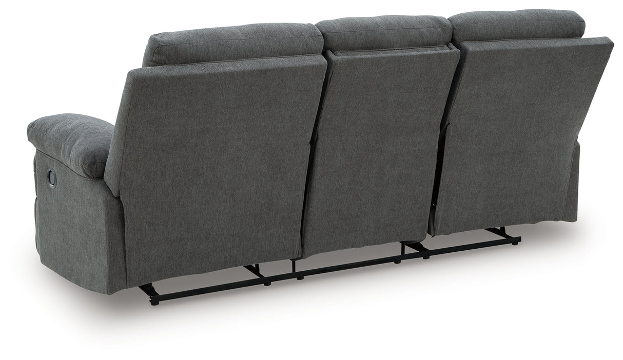 Side-Swipe Charcoal Reclining Sofa with Drop Down Table from Ashley Furniture - Luna Furniture