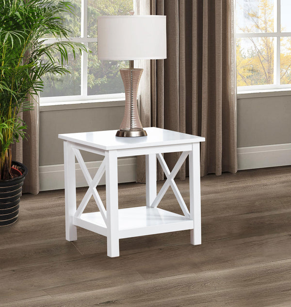 Skyview White Square Pine Wood Side End Table with Shelf