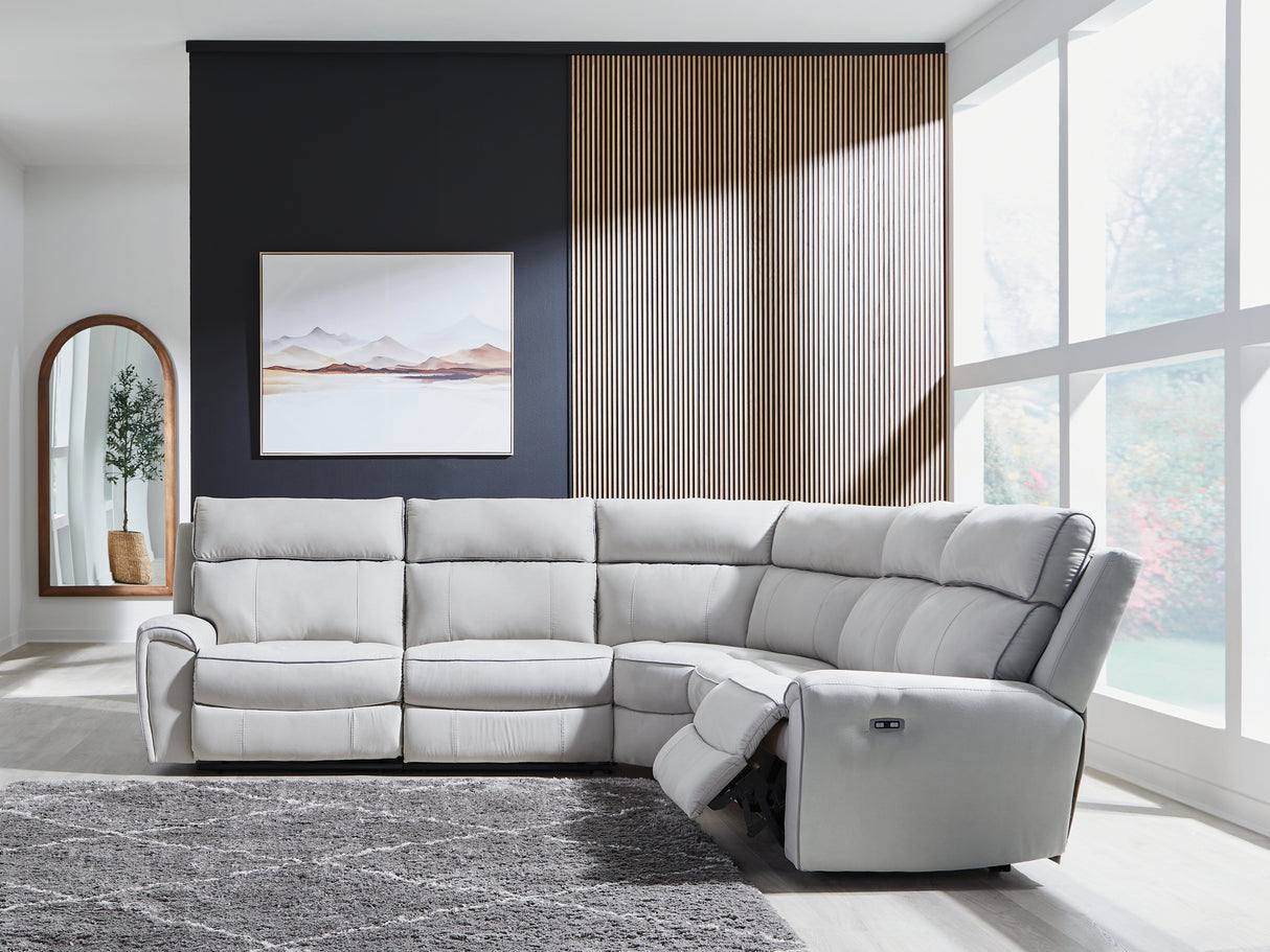 Social Pointe Pearl/Ash 5-Piece Power Reclining Sectional from Ashley Furniture - Luna Furniture
