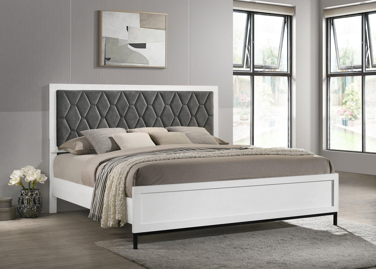 Sonora White Eastern King Upholstered Panel Bed from Coaster - Luna Furniture