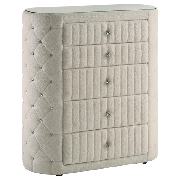 Sonya Ivory 5-Drawer Upholstered Bedroom Chest of Drawers