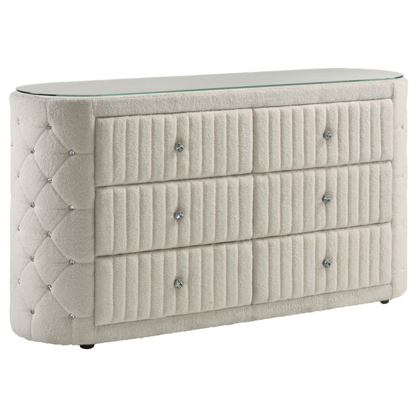 Sonya Ivory 6-Drawer Upholstered Bedroom Dresser