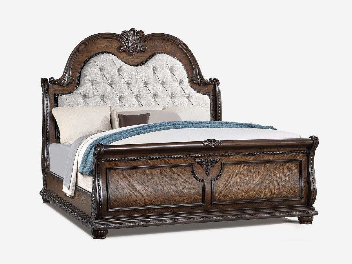 Stanley Coffee Brown King Upholstered Sleigh Bed from Crown Mark - Luna Furniture