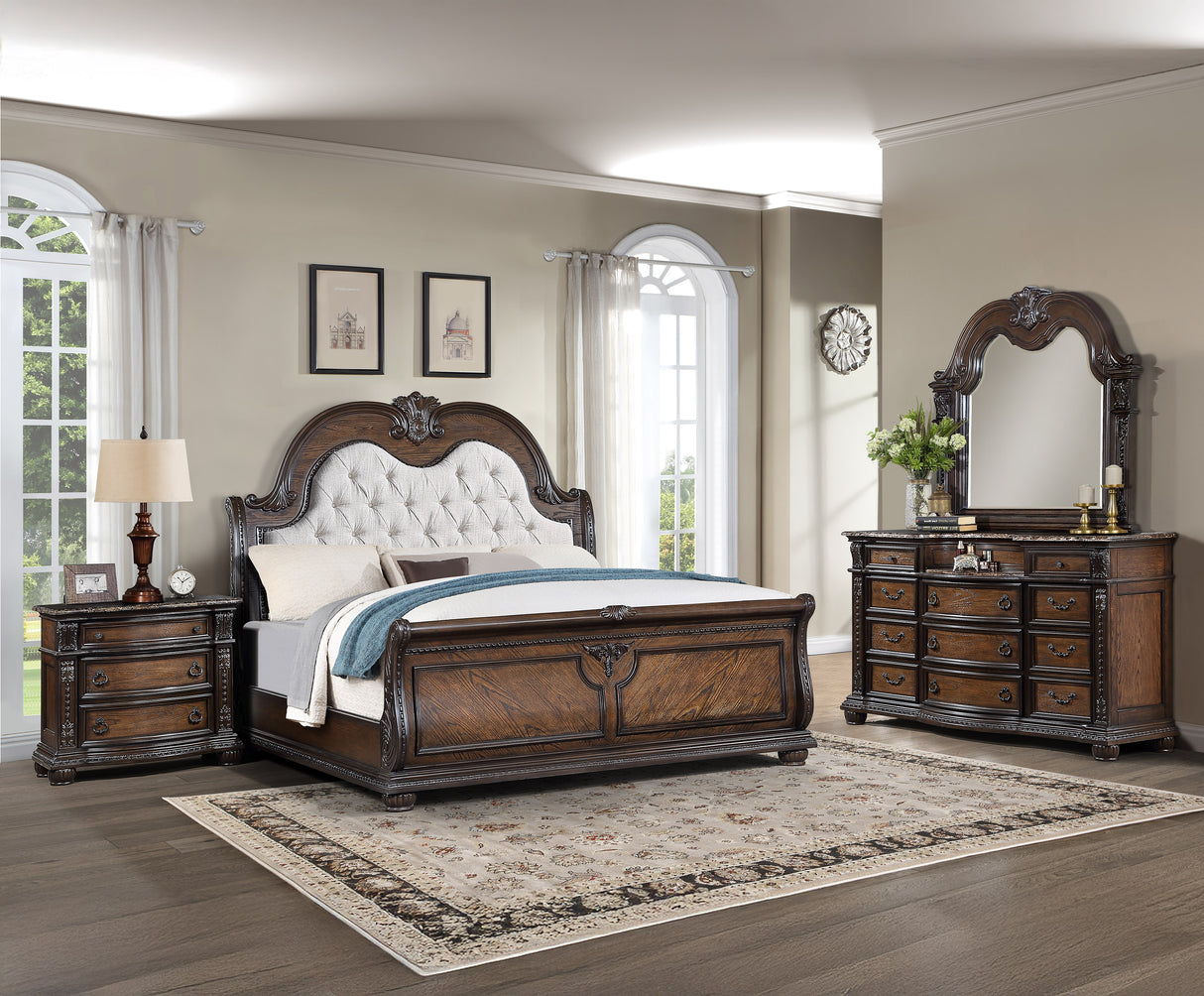Stanley Coffee Brown Upholstered Sleigh Bedroom Set from Crown Mark - Luna Furniture
