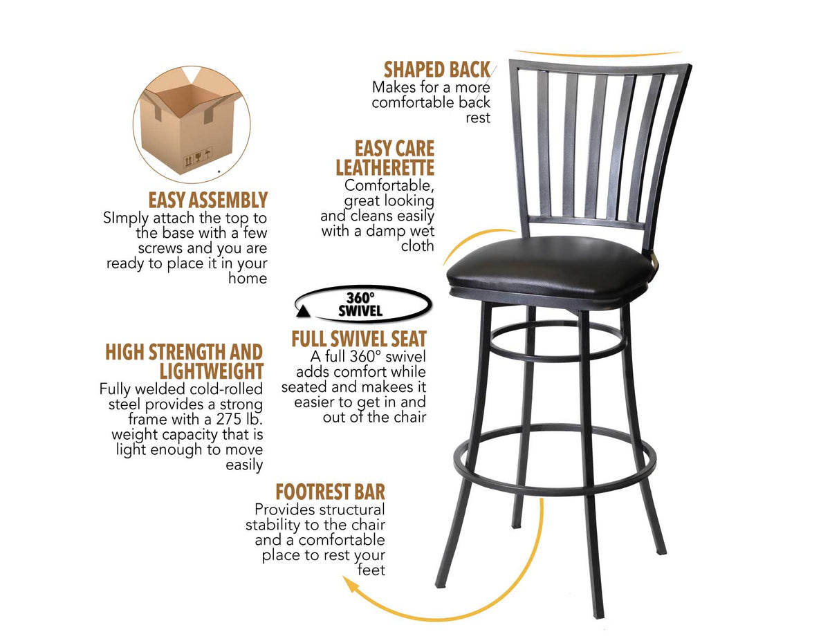 Stellan Gunmetal/Midnight 30″ Bar Stool, Swivel from Steve Silver - Luna Furniture