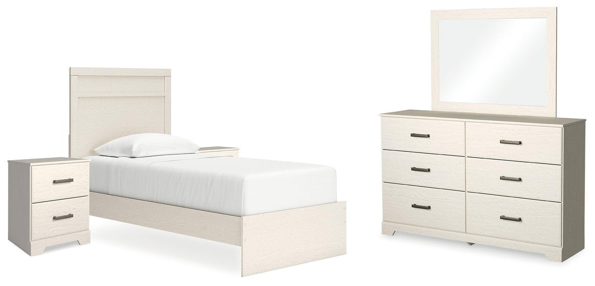 Stelsie Twin Panel Bed with Mirrored Dresser and 2 Nightstands in White from Ashley - Luna Furniture