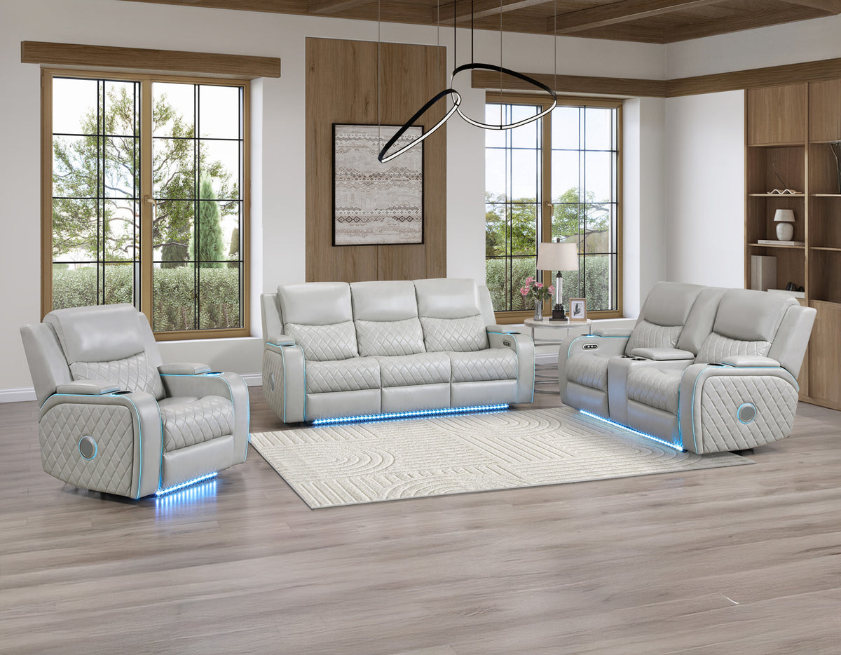 Luna 3-Piece Home Cinema Power Reclining Set, Ice Vegan Leather from Steve Silver - Luna Furniture