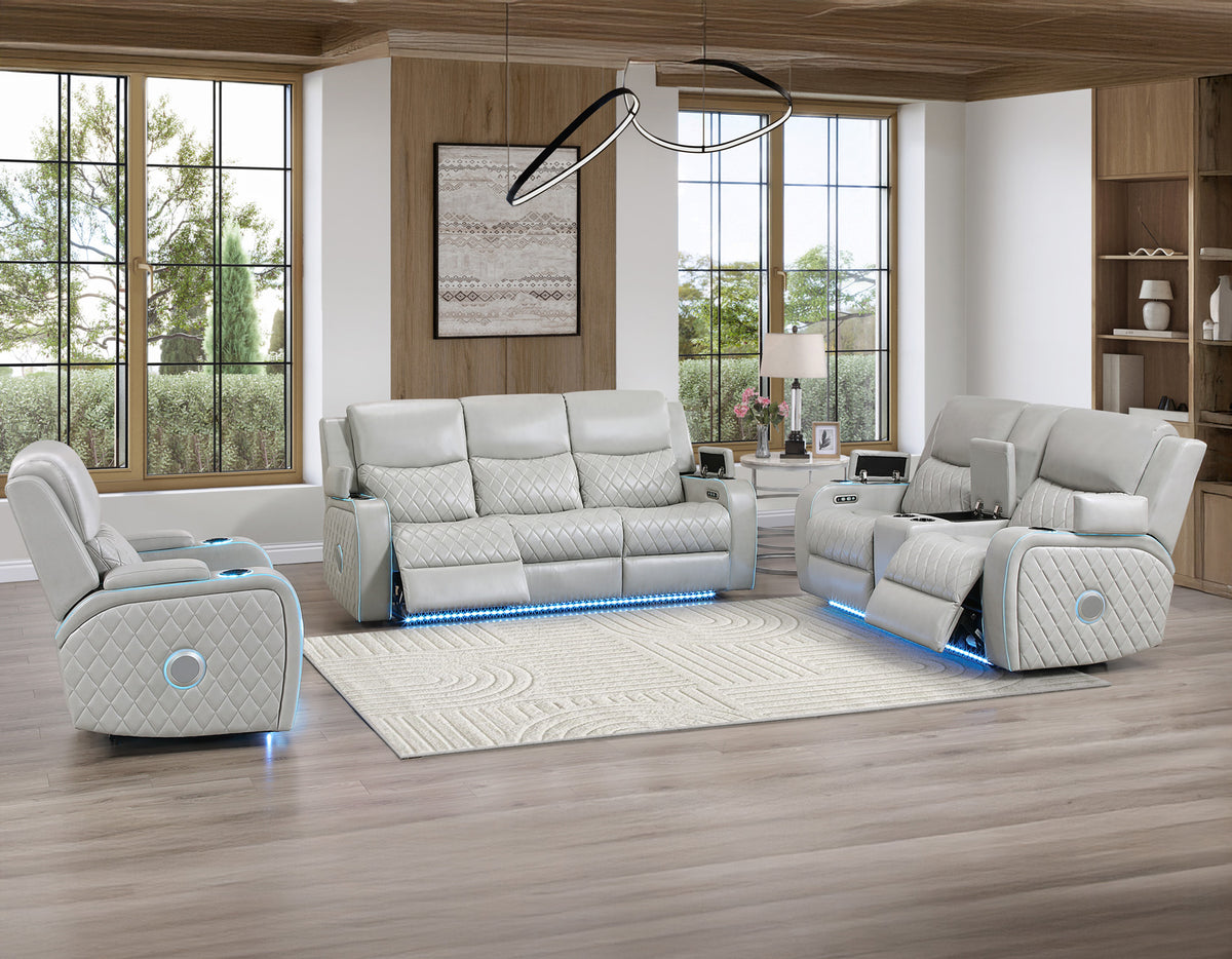 Luna 3-Piece Home Cinema Power Reclining Set, Ice Vegan Leather from Steve Silver - Luna Furniture