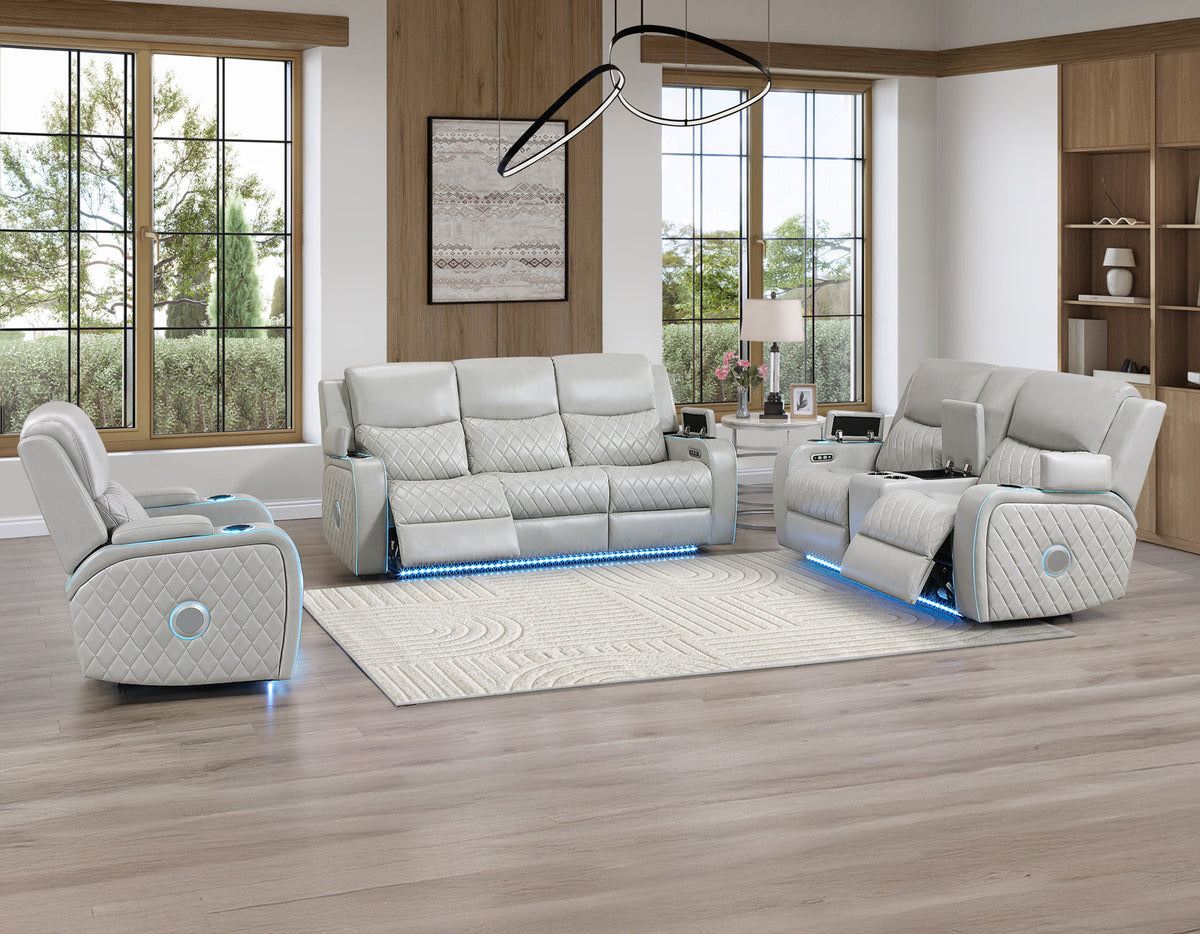 Luna Home Cinema Power Reclining Sofa, Ice Vegan Leather from Steve Silver - Luna Furniture
