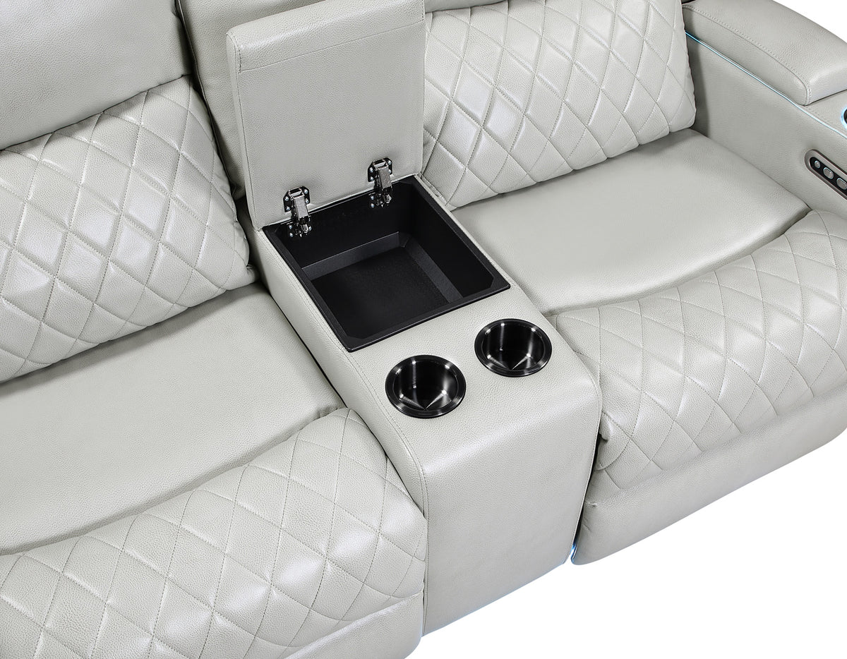 Luna Home Cinema Power Reclining Sofa, Ice Vegan Leather from Steve Silver - Luna Furniture