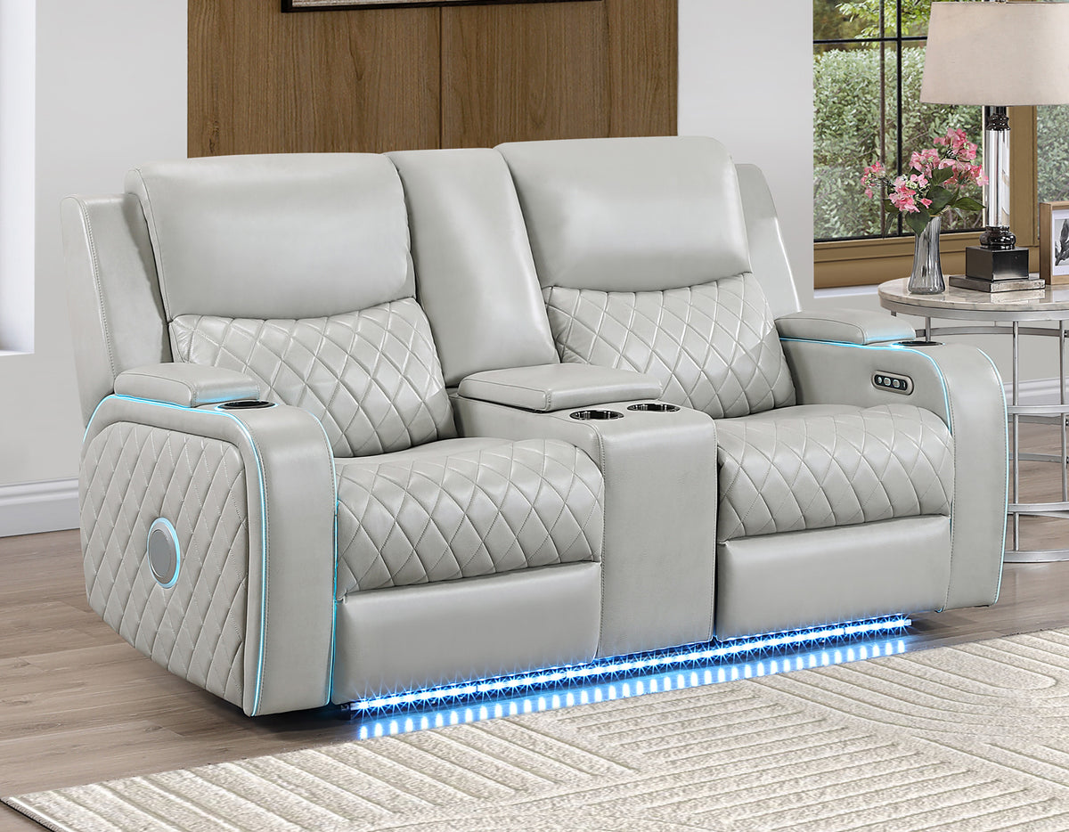 Luna 3-Piece Home Cinema Power Reclining Set, Ice Vegan Leather from Steve Silver - Luna Furniture