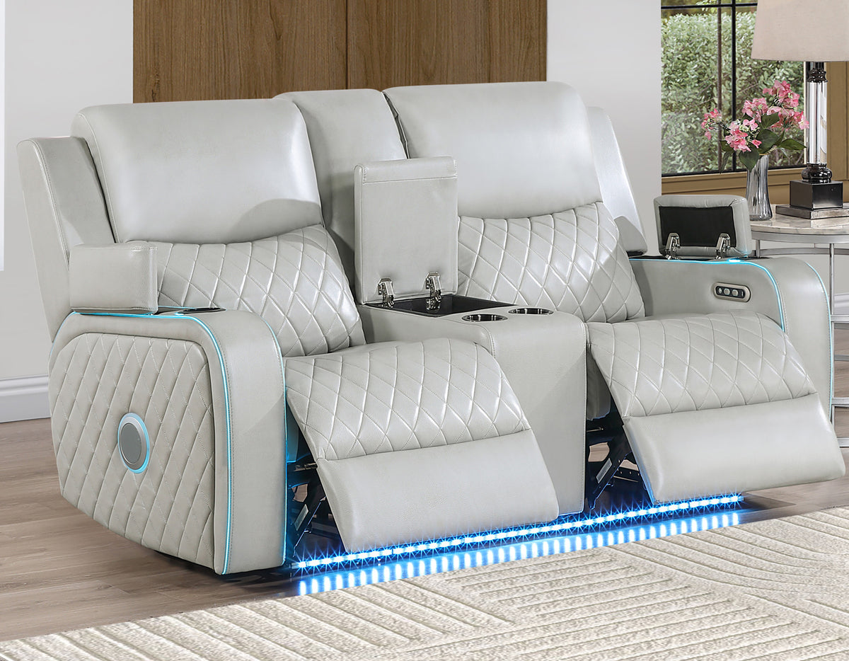 Luna 3-Piece Home Cinema Power Reclining Set, Ice Vegan Leather from Steve Silver - Luna Furniture
