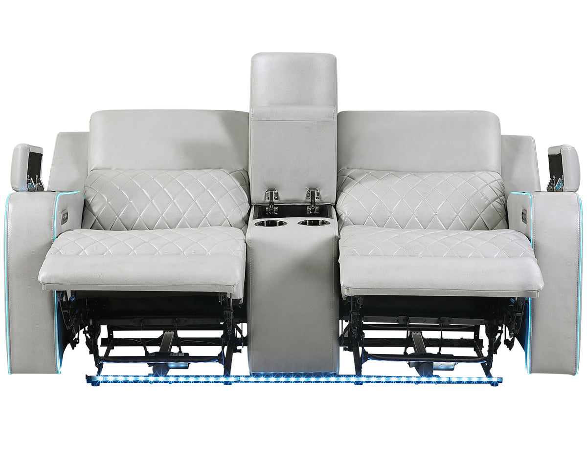 Luna 3-Piece Home Cinema Power Reclining Set, Ice Vegan Leather from Steve Silver - Luna Furniture