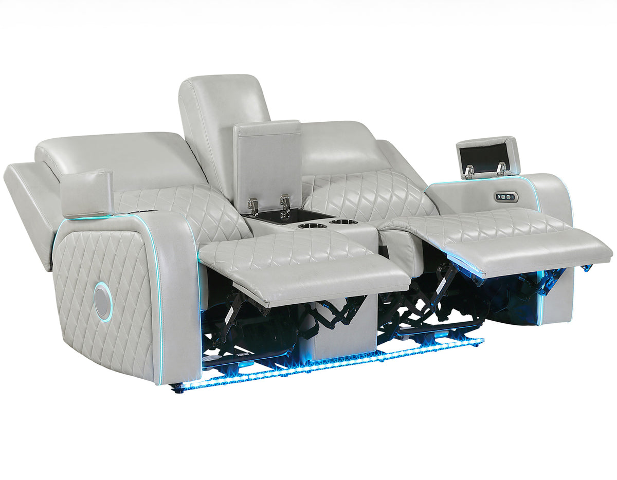 Luna 3-Piece Home Cinema Power Reclining Set, Ice Vegan Leather from Steve Silver - Luna Furniture