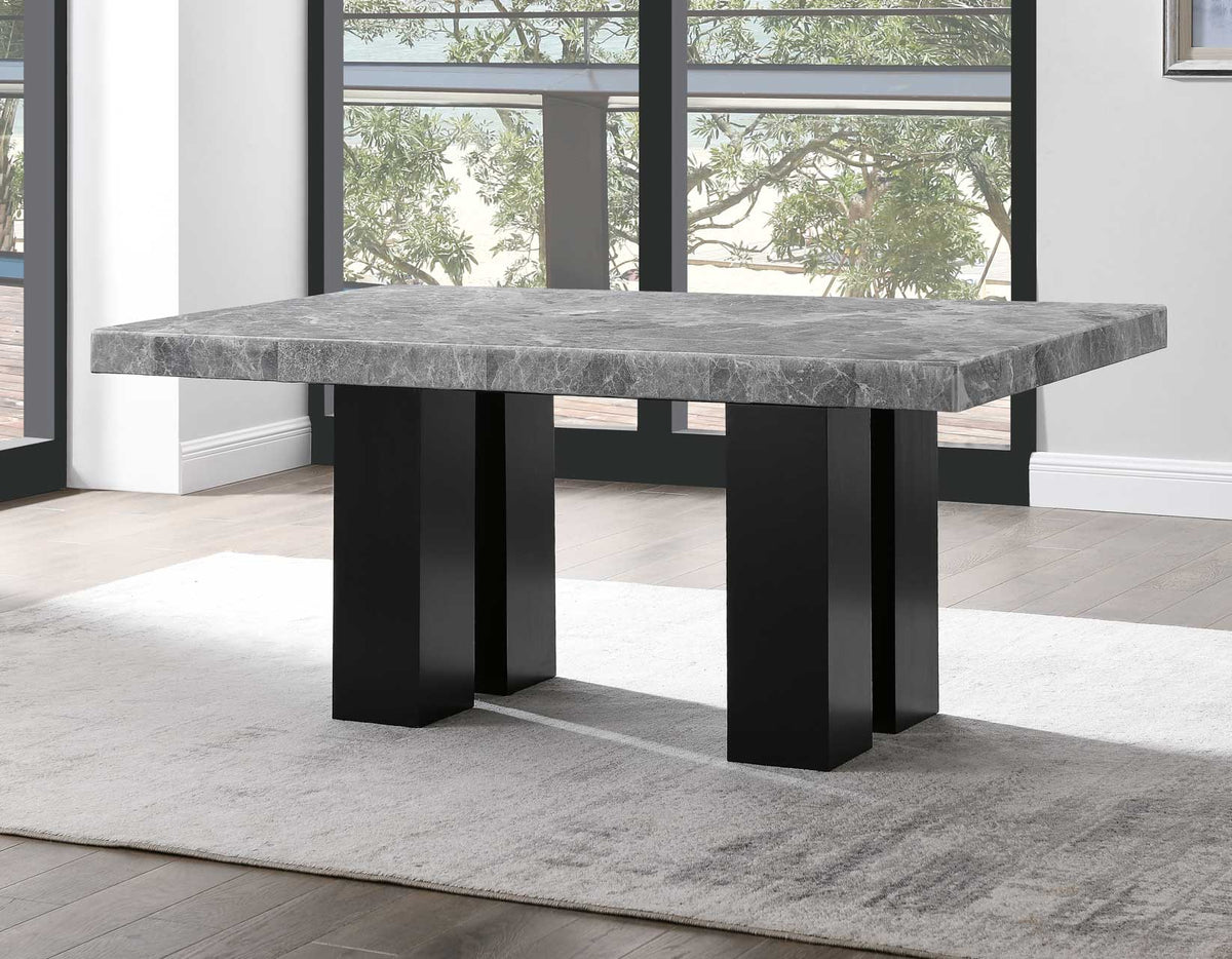 Artemis Black 5-Piece 70" Rectangle Gray Marble Table with 4 Black Vegan Leather Chairs from Steve Silver - Luna Furniture
