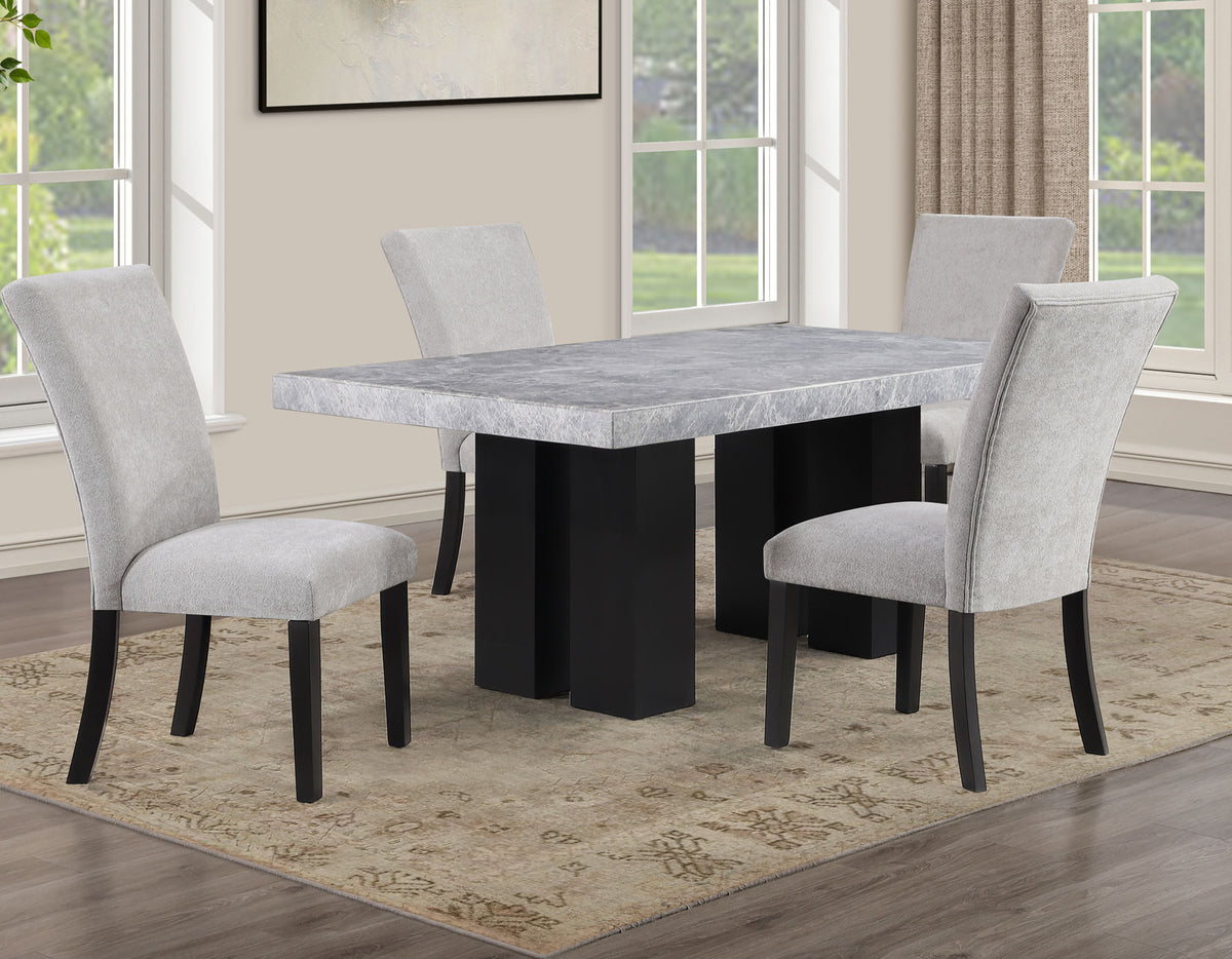 Artemis Gray/Black 5-Piece 70" Rectangular Gray Marble Table with 4 Gray Chenille Chairs from Steve Silver - Luna Furniture