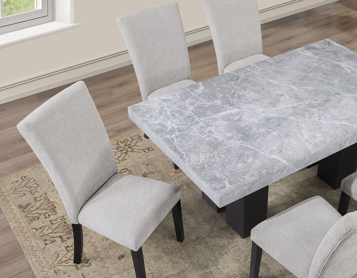 Artemis Gray/Black 5-Piece 70" Rectangular Gray Marble Table with 4 Gray Chenille Chairs from Steve Silver - Luna Furniture