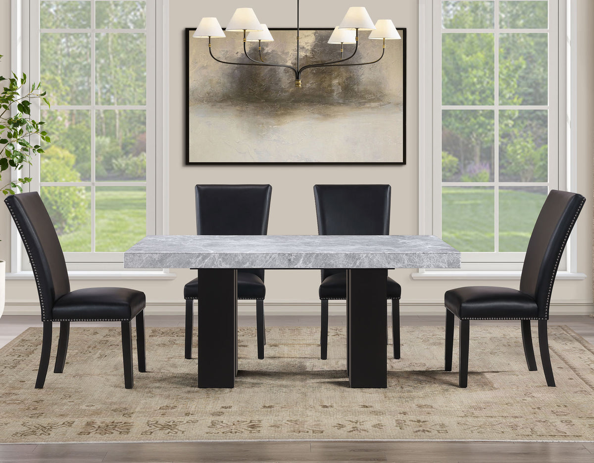 Artemis Black 5-Piece 70" Rectangle Gray Marble Table with 4 Black Vegan Leather Chairs from Steve Silver - Luna Furniture