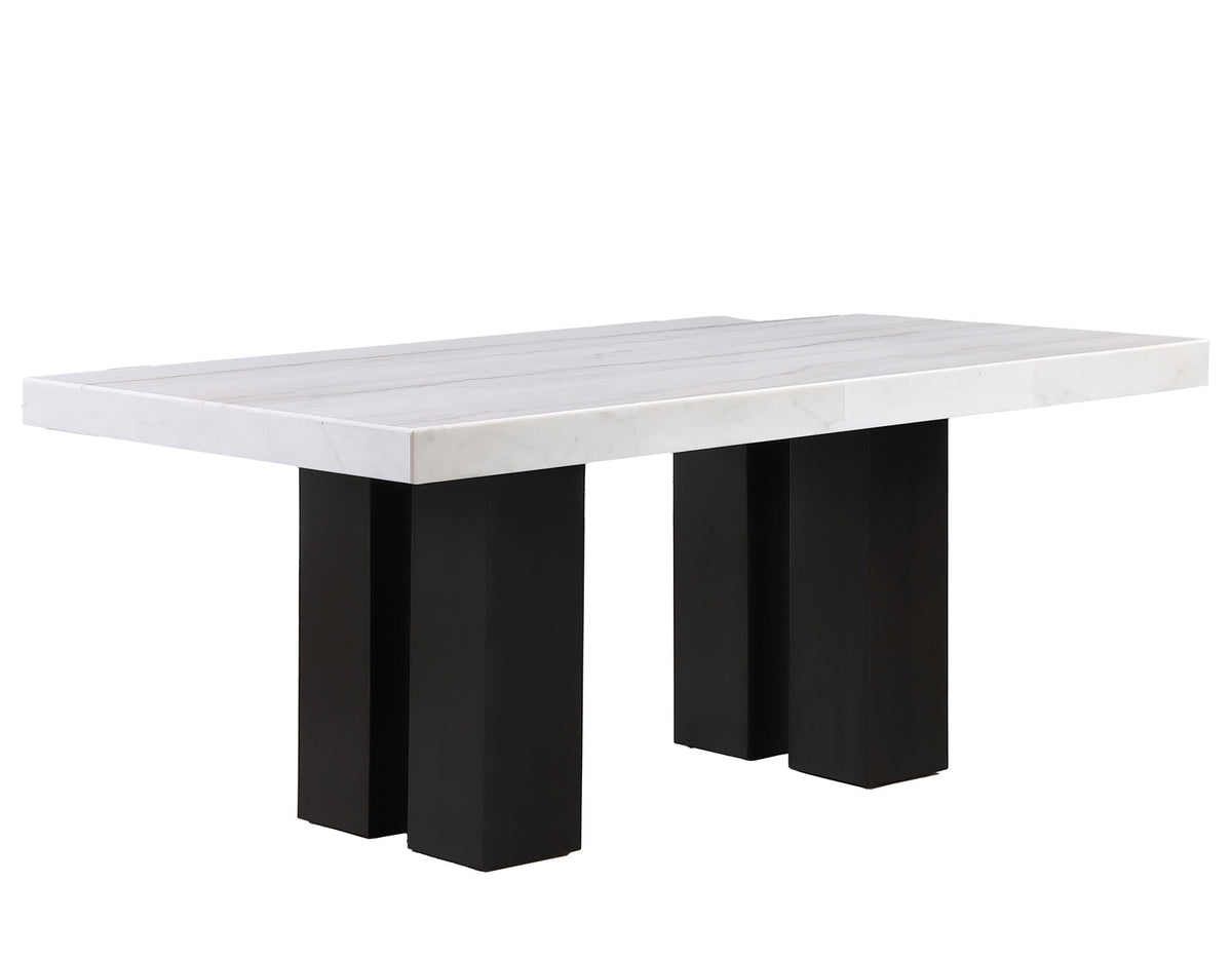 Artemis White/Black 5-Piece 70" Rectangle White Marble Table with 4 White Vegan Leather Chairs from Steve Silver - Luna Furniture