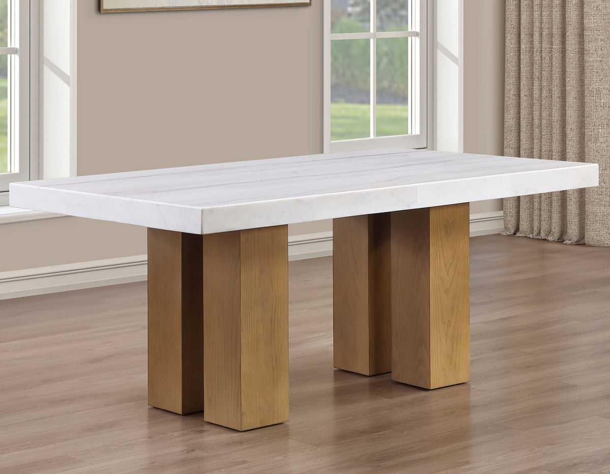 Artemis Brown/Sand 70" Rectangle White Marble Table with 4 Brown Velvet Chairs from Steve Silver - Luna Furniture