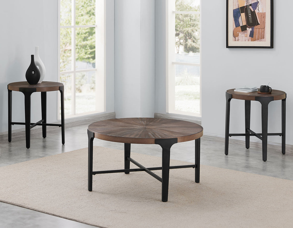 Chevron Cinnamon 36-inch Round Cocktail Table from Steve Silver - Luna Furniture