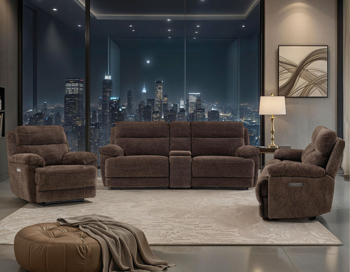 Gatlin 3-Piece Dual-Power Reclining Set, Brown Fabric – Sofa, Loveseat, Recliner from Steve Silver - Luna Furniture
