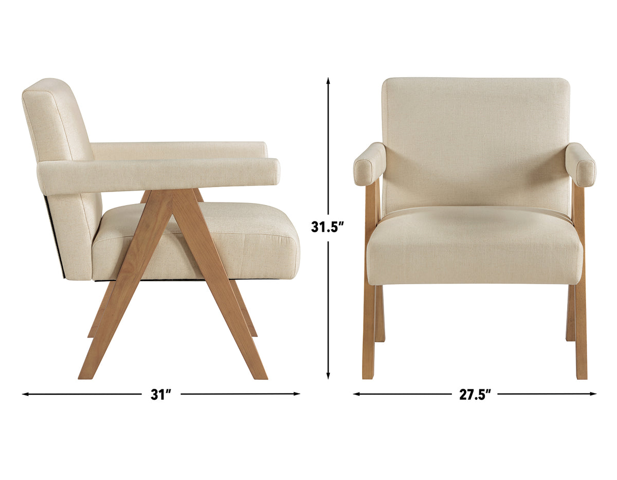 Helen Cream Fabric with Light Chestnut Wood Finish Accent Chair from Steve Silver - Luna Furniture