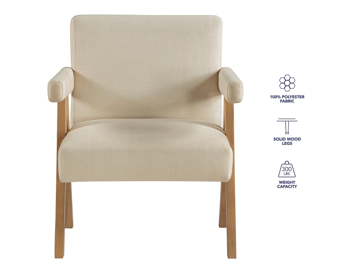 Helen Cream Fabric with Light Chestnut Wood Finish Accent Chair from Steve Silver - Luna Furniture