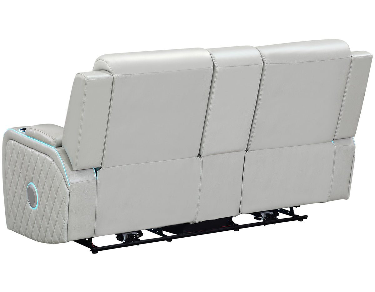 Luna Home Cinema Power Reclining Console Loveseat, Ice Vegan Leather from Steve Silver - Luna Furniture