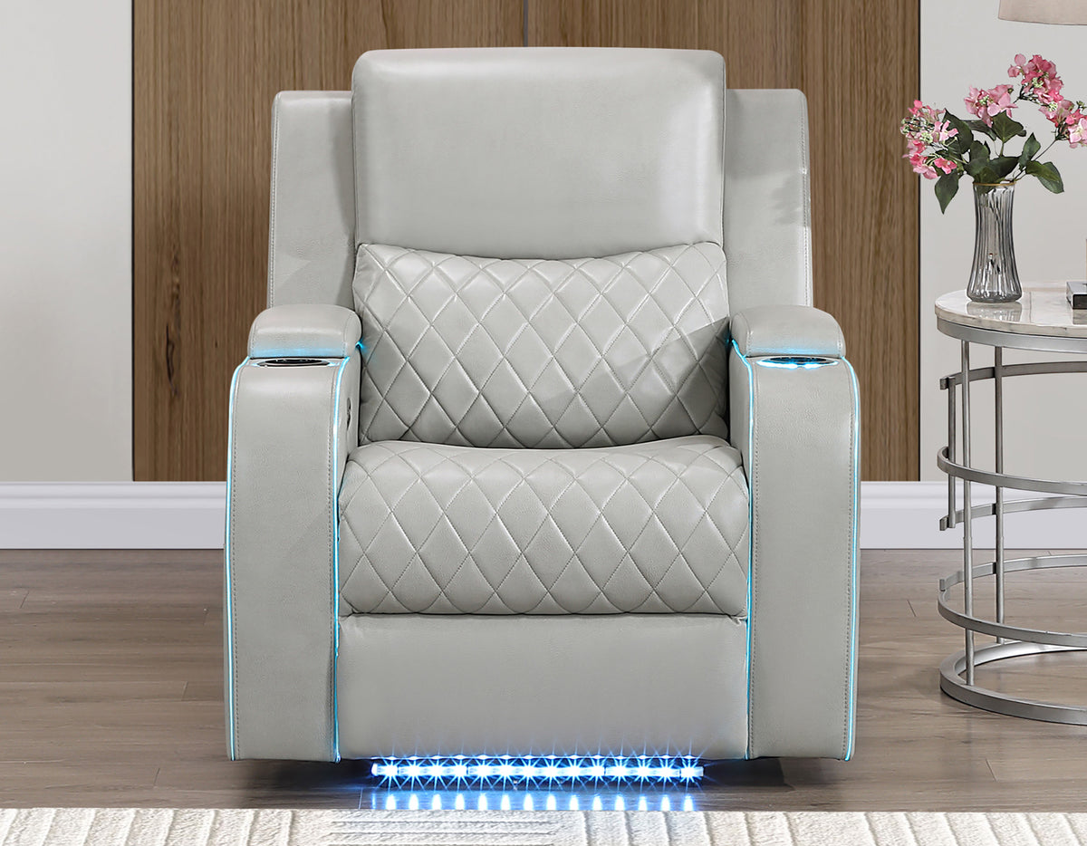 Luna 3-Piece Home Cinema Power Reclining Set, Ice Vegan Leather from Steve Silver - Luna Furniture