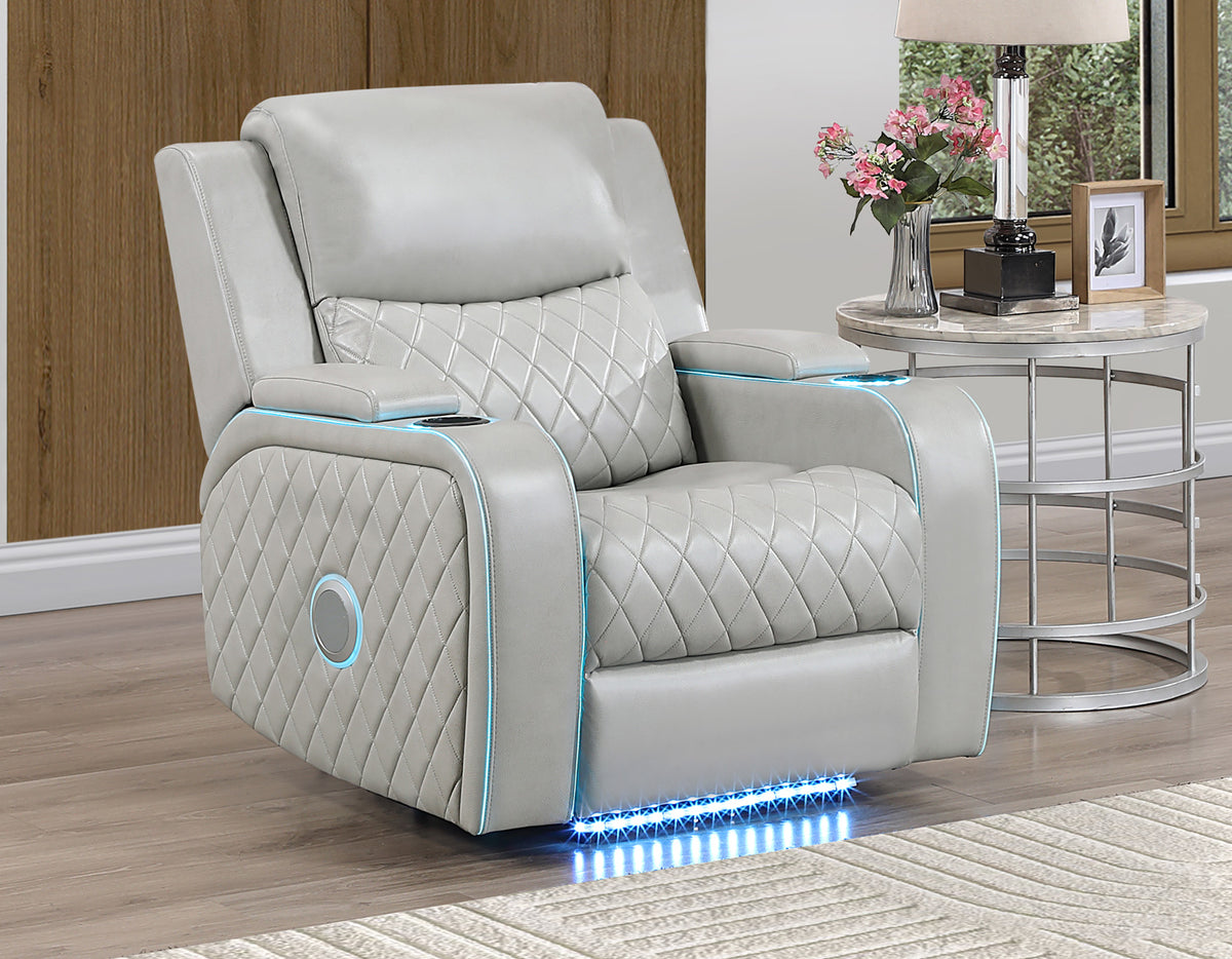 Luna Home Cinema Power Recliner, Ice Vegan Leather from Steve Silver - Luna Furniture