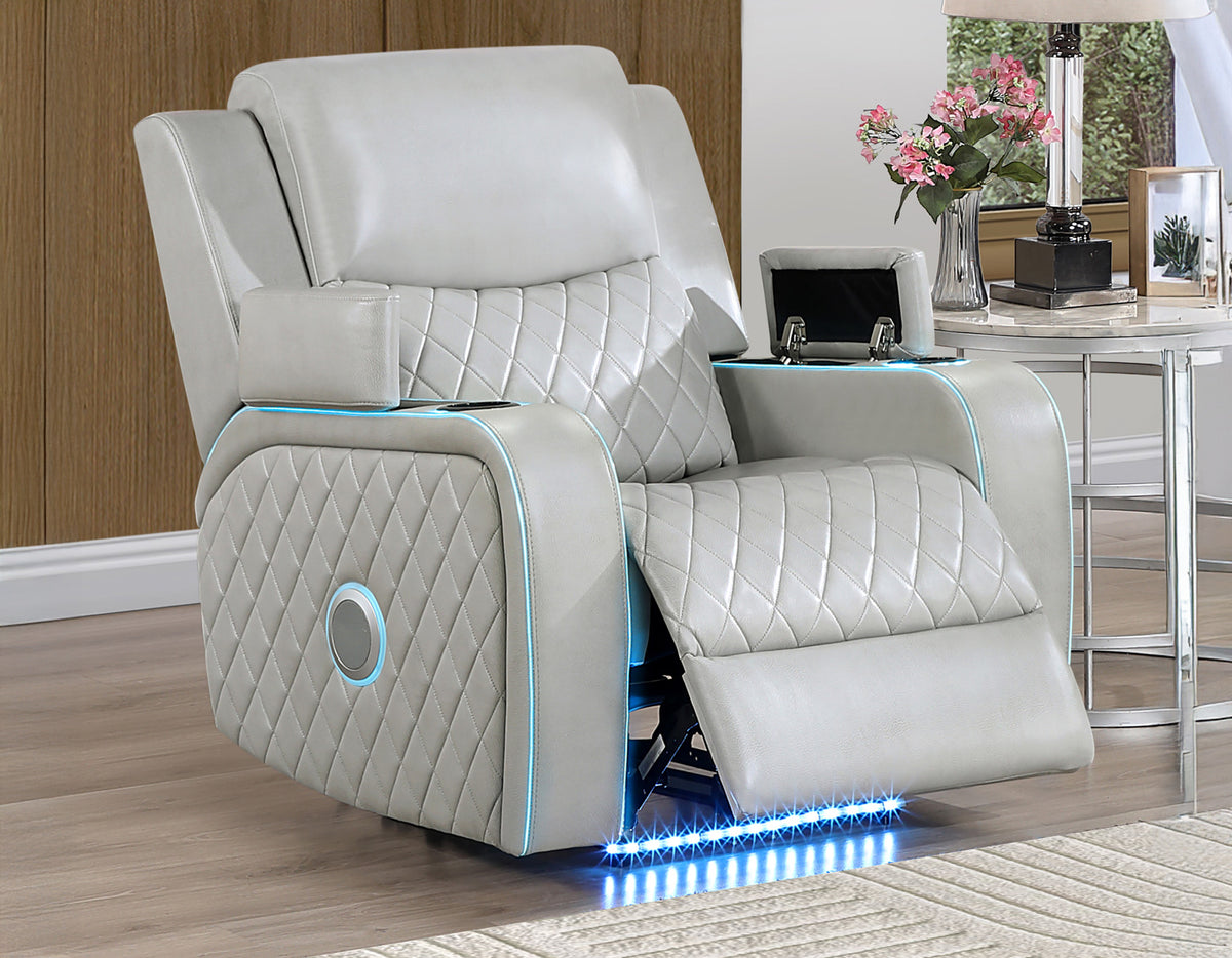 Luna 3-Piece Home Cinema Power Reclining Set, Ice Vegan Leather from Steve Silver - Luna Furniture