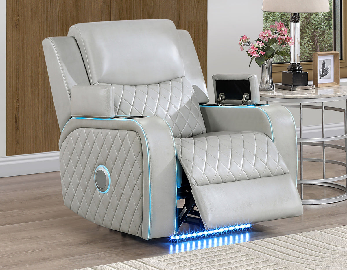 Luna Home Cinema Power Recliner, Ice Vegan Leather from Steve Silver - Luna Furniture