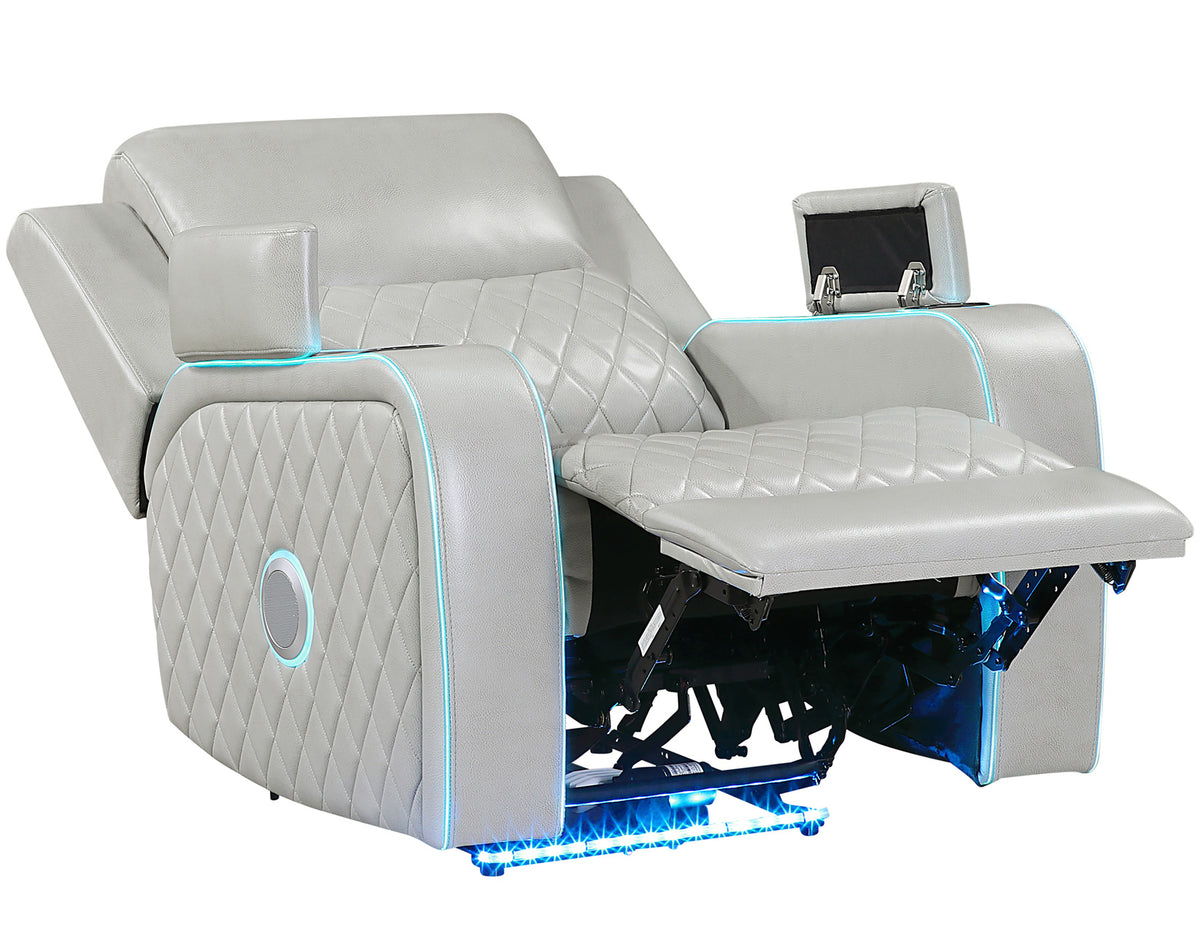 Luna Home Cinema Power Recliner, Ice Vegan Leather from Steve Silver - Luna Furniture