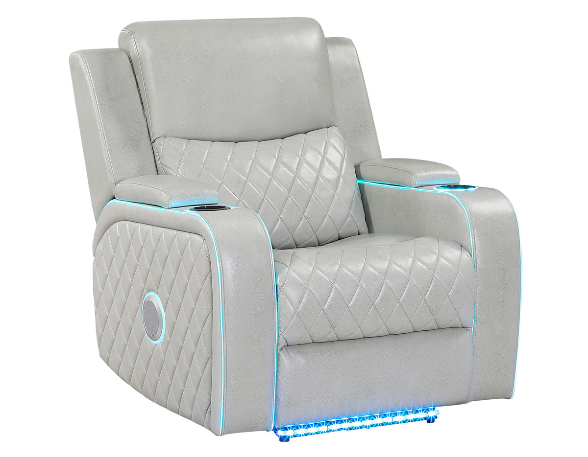 Luna Home Cinema Power Recliner, Ice Vegan Leather from Steve Silver - Luna Furniture
