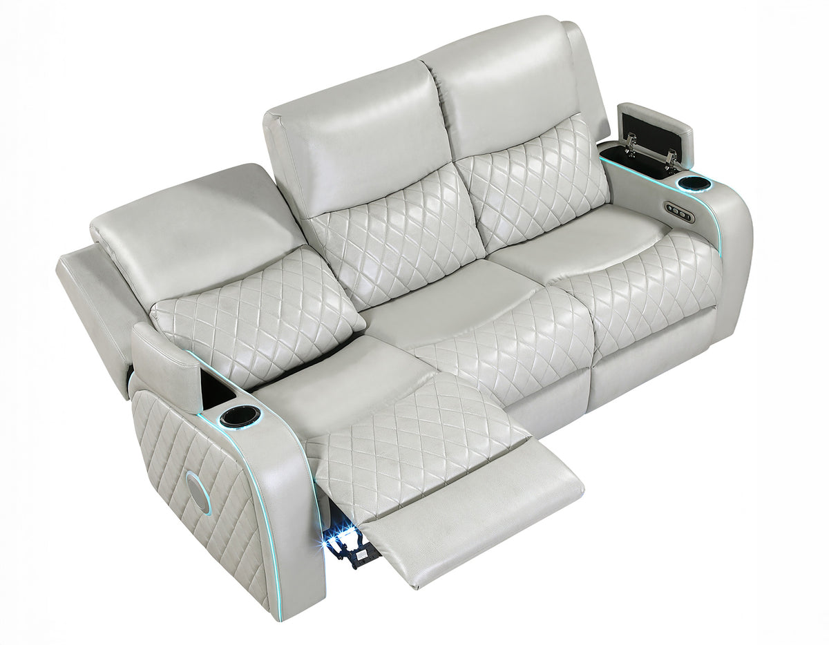 Luna Home Cinema Power Reclining Sofa, Ice Vegan Leather from Steve Silver - Luna Furniture