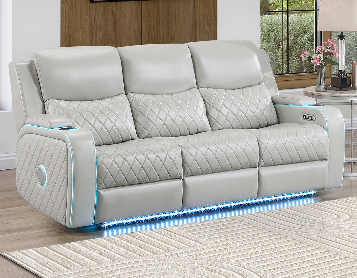 Luna Home Cinema Power Reclining Sofa, Ice Vegan Leather from Steve Silver - Luna Furniture