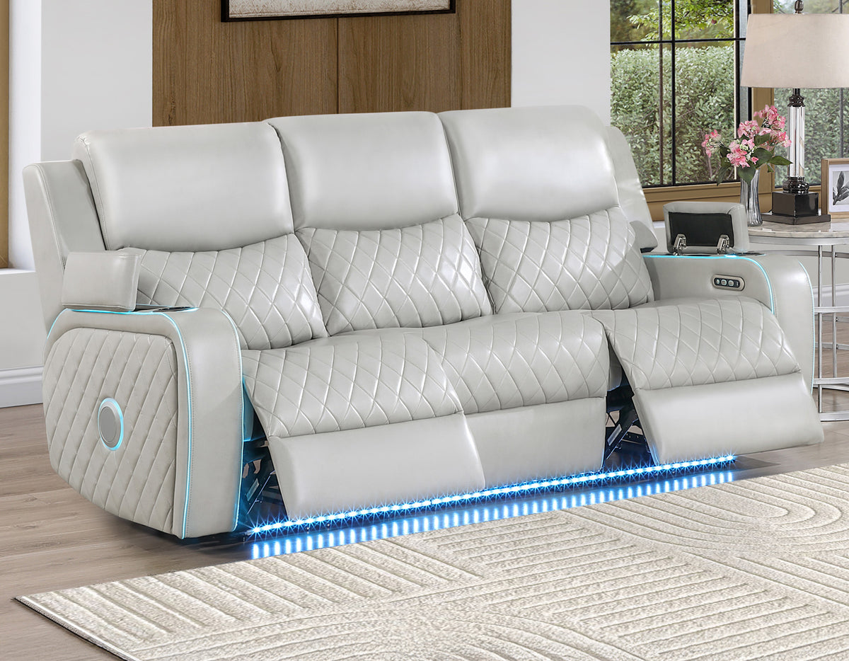 Luna 3-Piece Home Cinema Power Reclining Set, Ice Vegan Leather from Steve Silver - Luna Furniture