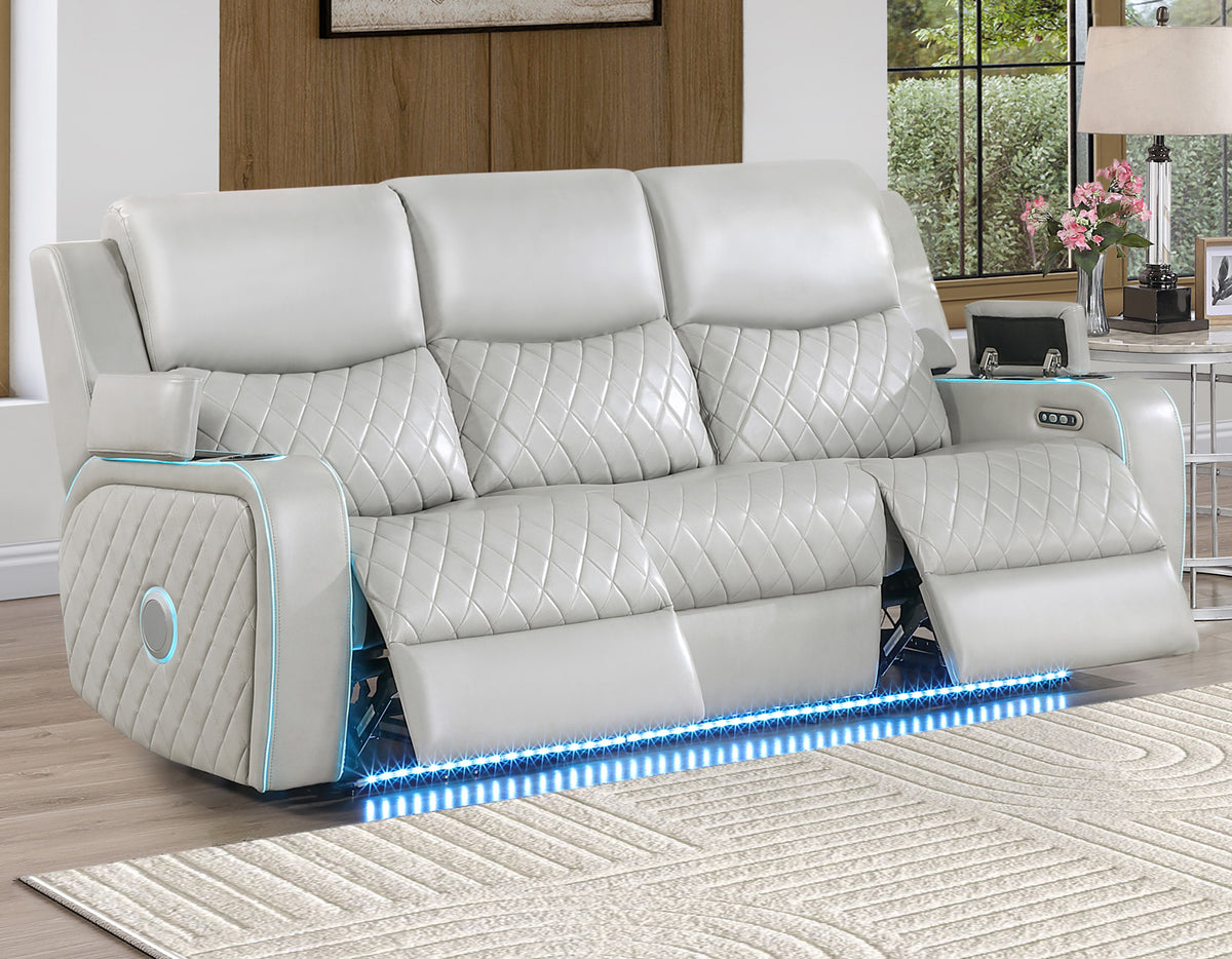 Luna Home Cinema Power Reclining Sofa, Ice Vegan Leather from Steve Silver - Luna Furniture
