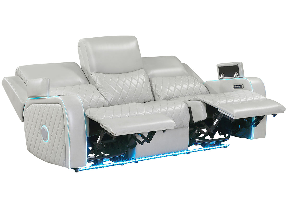 Luna Home Cinema Power Reclining Sofa, Ice Vegan Leather from Steve Silver - Luna Furniture