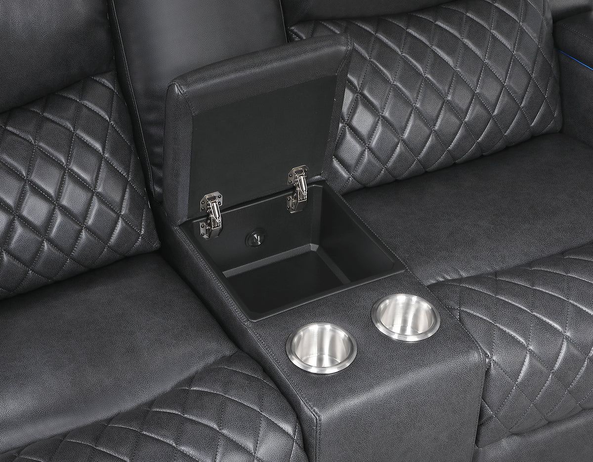 Luna Home Cinema Power Reclining Console Loveseat, Charcoal Vegan Leather